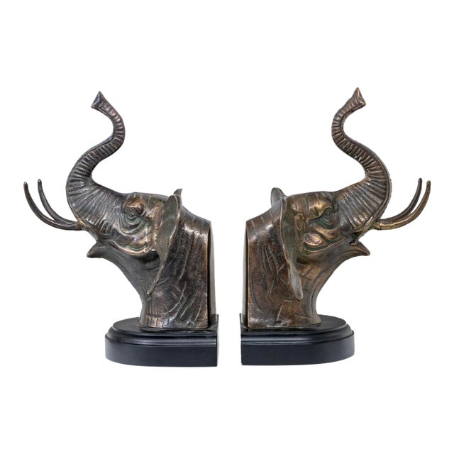 Vintage Silvered Bronze Elephant Form Bookends—A Pair For Sale