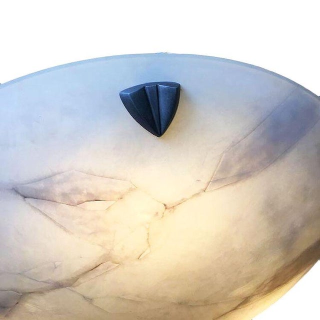 White 1980s Bespoke Art Deco Style Novara Faux Alabaster Saucer Chandelier For Sale - Image 8 of 9