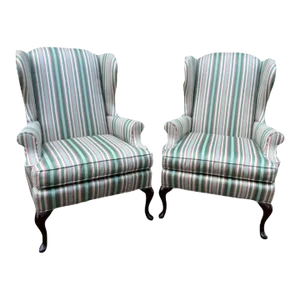 Pair of Vintage Queen Anne Style Wingback Armchairs by Pearson Furniture