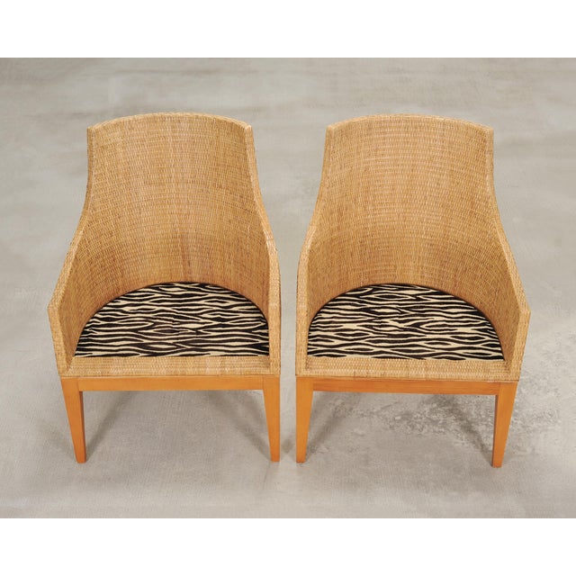 Set of Six McGuire Umbria Woven Rattan Cane Dining Armchairs For Sale - Image 11 of 18