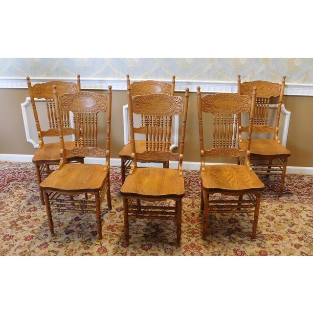 1990s Pressed Back Oak Spindle Kitchen Dining Room Chairs Set Of