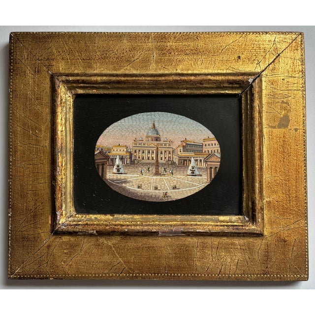 Early 20th Century Italian Grand Tour Micro Mosaic of St Peters Square and Basilica the Vatican For Sale - Image 4 of 7