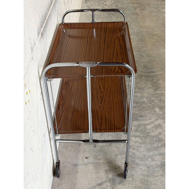 Brown Two-Tier Rosewood Foldable Bar Cart German Mid-Century Modern 1970s For Sale - Image 8 of 10