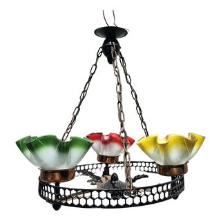 Vintage Glass and Metal Chandelier, 1960s For Sale