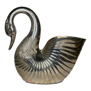 Mid 20th Century Swan Planter in Silver Metal For Sale