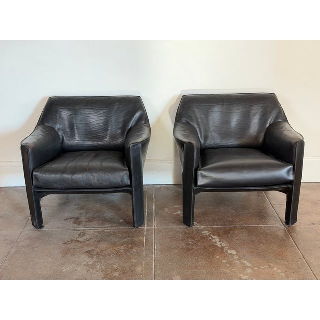 Mid-Century Modern Vintage 1980s Cassina Cab Leather Lounge Chairs For Sale - Image 3 of 10