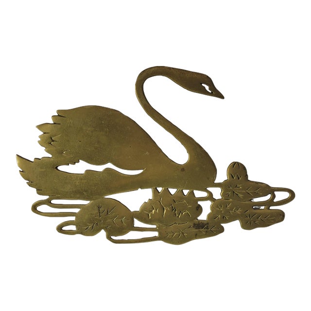 1970s Vintage Brass Swan Wall Hanging Metal Art Home Decor For Sale
