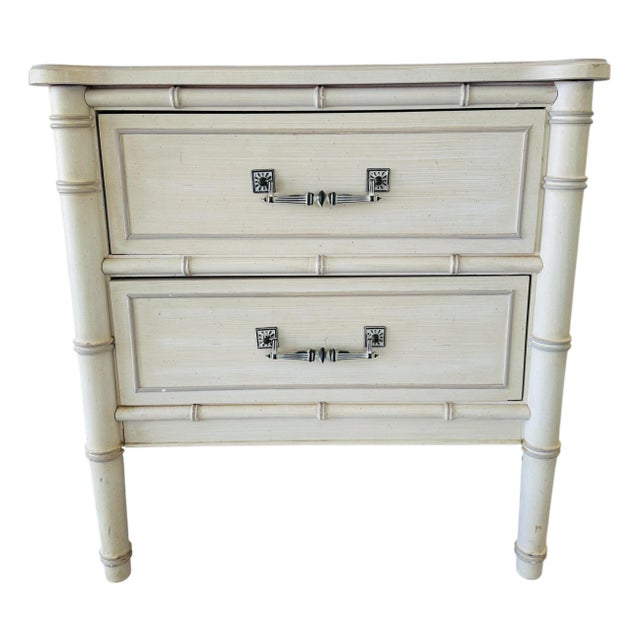 Vintage Henry Link Bali Hai Faux Bamboo Nightstand – Original Cream Finish For Sale