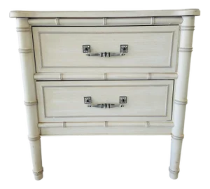 Vintage Henry Link Bali Hai Faux Bamboo Nightstand – Original Cream Finish
