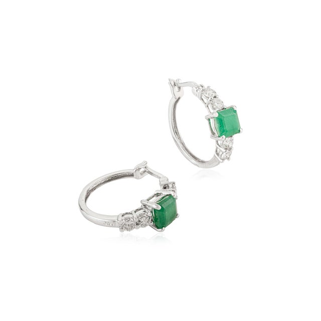 Art Deco 1.49 CTS Natural Emerald Earrings With Round Diamonds by VRJewels in 14k Gold- A Pair For Sale - Image 3 of 13