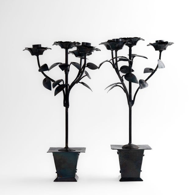 Vintage Hand-Forged Iron Rose Candelabra Set For Sale In New York - Image 6 of 12