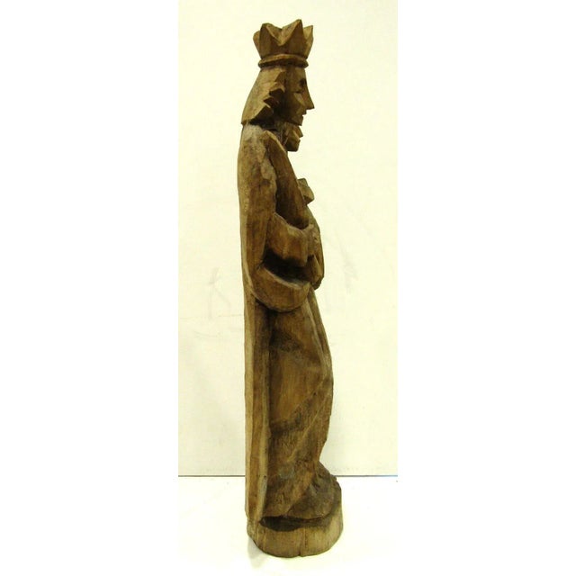 Religious Antique 18th Century Tall Carved Wood Madonna and Child Statue For Sale - Image 3 of 12