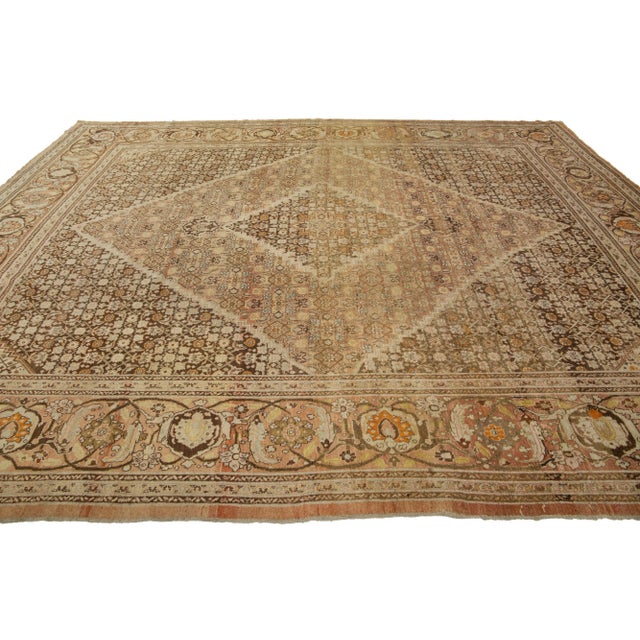 Room Size Antique Persian Tabriz Designed Wool Rug in Brown From the 1900s For Sale - Image 9 of 10