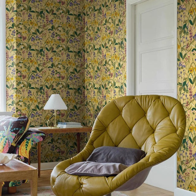 Mid-Century Modern Sample - Borastapeter Ros Och Lilja Wallpaper in Ochre For Sale - Image 3 of 4