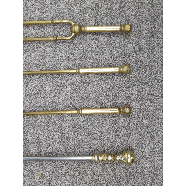 Early 20th Century Edwardian Cannonball Polished Brass and Steel Fire Tools Set For Sale - Image 5 of 5