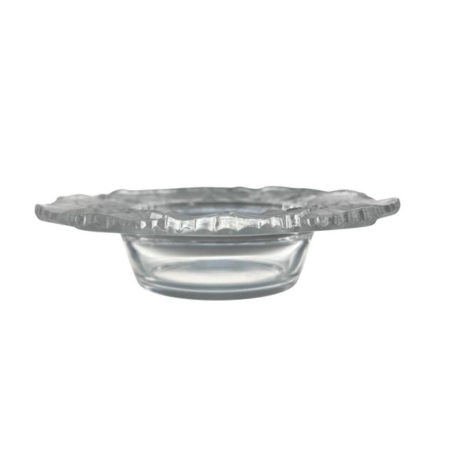 Small vintage Lalique Honfleur 5" ashtray in clear and opaque frosted French crystal with geranium floral relief; suitable...