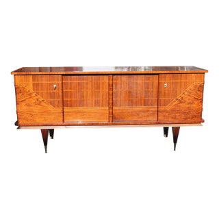 C1950's French Art Deco Style/ Modern Burl Walnut/ Exotic Macassar Ebony Buffet/ Sideboard/ Credenza/ Dry Bar For Sale