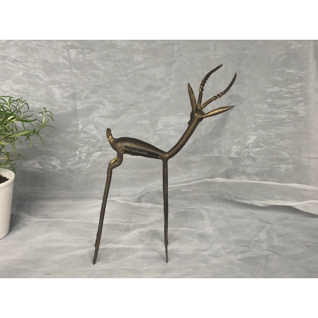 1960s Vintage African Bronze Gazelle Sculpture For Sale - Image 5 of 13