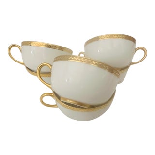 Vintage Set of 6 Vignaud Limoges Gold Rim Cups For Sale