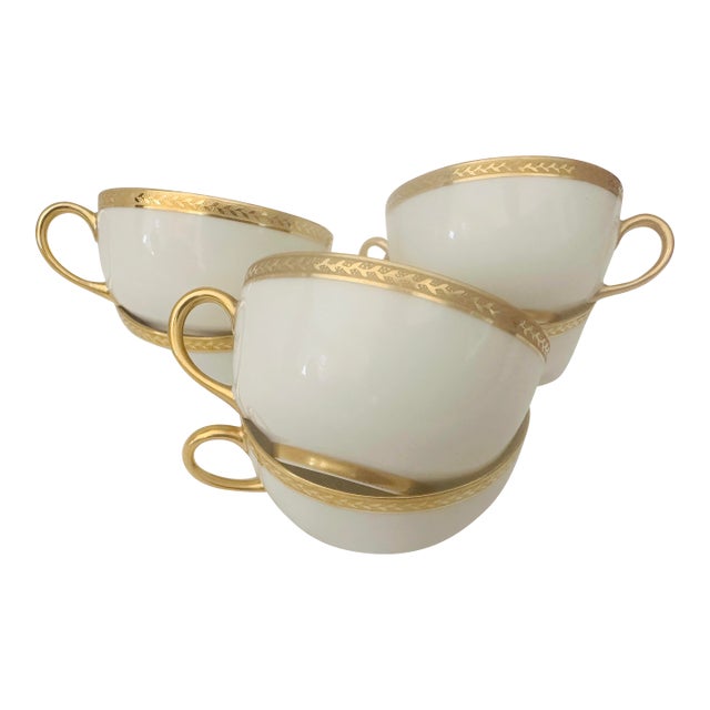 Vintage Set of 6 Vignaud Limoges Gold Rim Cups For Sale