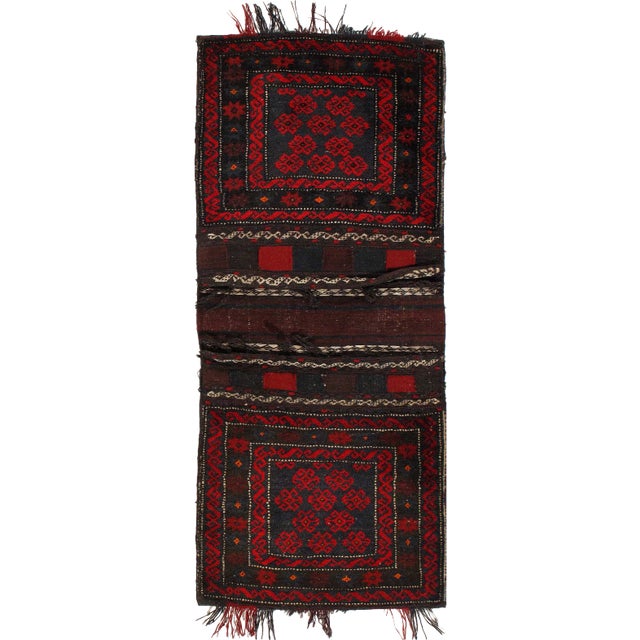 Vintage Persian Hand Knotted Shiraz Saddle Bag 2'2'' X 5'1'' For Sale