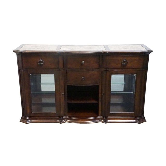 Traditional American Signature Cherry Contemporary Traditional 66" Display Console / Media Cabinet W. Paneled Granite Top 8155-320 For Sale - Image 3 of 15