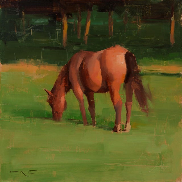American Horse 2 by Thorgrimur Einarsson | Oil on Wood Panel Horse grazing in a green field. For Sale
