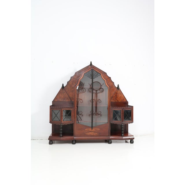 1920s Dutch Art Deco Walnut and Burl Vitrine by Max Coini, 1920s For Sale - Image 5 of 15