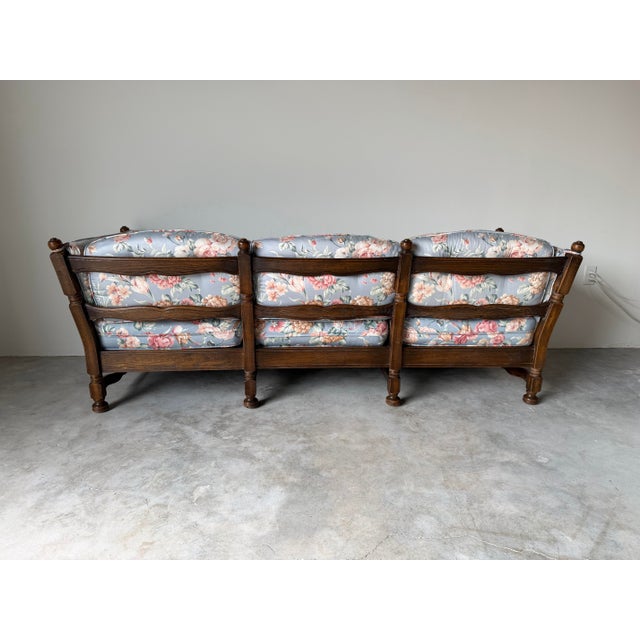 1970s Vintage French Provincial Style Carved Oak Ladder-Back Sofa With Shell Details For Sale - Image 11 of 13