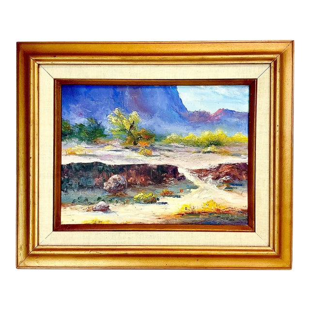 1974 Vintage Impressionist “Desert Scene” Original Oil Painting, New Mexico, Artist Signed, Framed For Sale