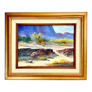 1974 Vintage Impressionist “Desert Scene” Original Oil Painting, New Mexico, Artist Signed, Framed
