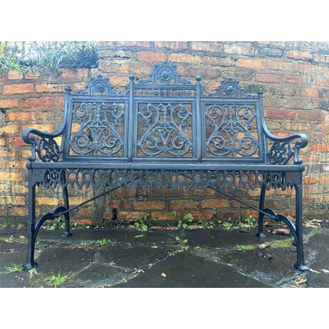 1900 - 1909 Late 19th Century Gothic Iron Garden Bench, Restored For Sale - Image 5 of 11