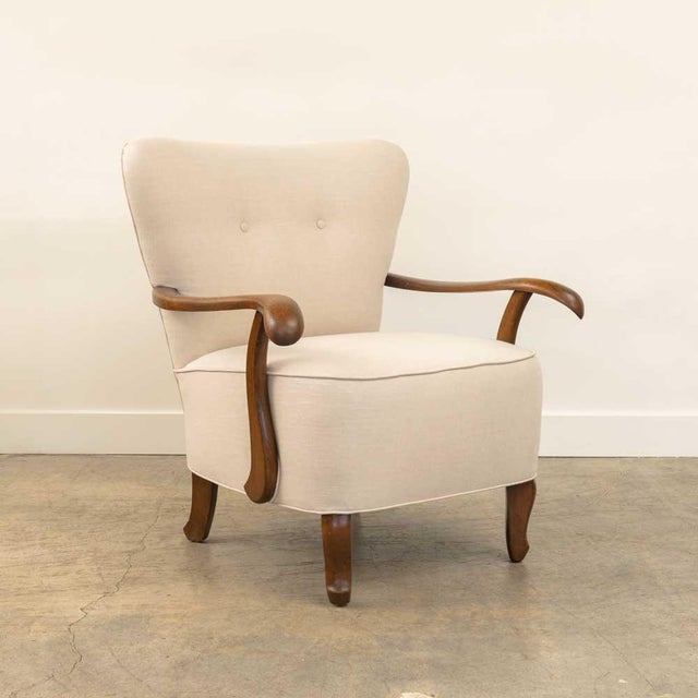 Pair of 1930's French Linen Armchairs For Sale - Image 4 of 12
