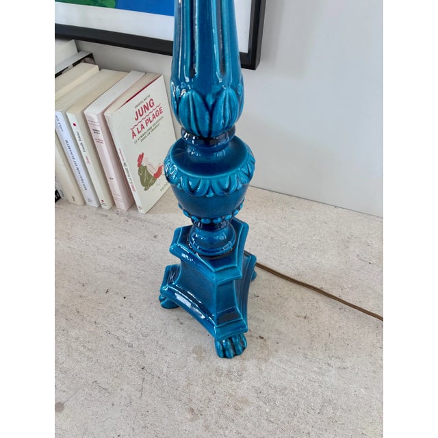 1960s Vintage Table Lamp in Turquoise Ceramic from Pol Chambost, 1960s For Sale - Image 5 of 8