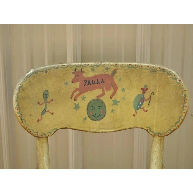 Rustic Antique Rustic Primitive Distress Hand Painted Nursery Rhymes Side Accent Chair For Sale - Image 3 of 10