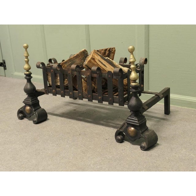 Antique Inglenook Fire Grate on Andirons, 1900 For Sale - Image 4 of 8