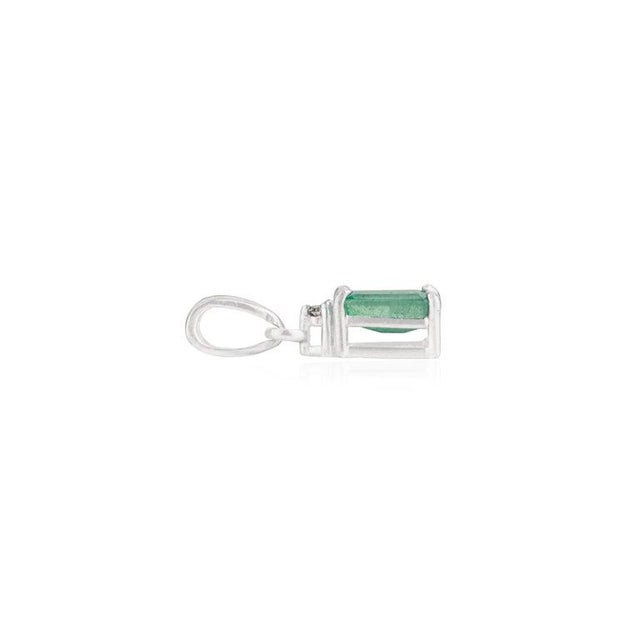 Contemporary Emerald & Diamond Prong Pendant in 925 Sterling Silver For Sale - Image 3 of 12