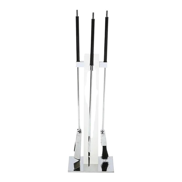 Mid-Century Modern Chrome & Frosted Lucite Fireplace Tool Set by Pace - 4 Pieces For Sale