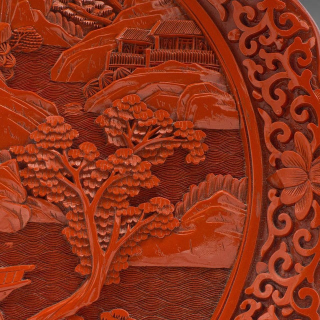 1980s Vintage Cinnabar Display Plate, Chinese, Decorative Serving Dish, Oriental Taste For Sale - Image 9 of 11