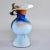 Romanian satin art glass vase in blue tones with orange accents and bronze overlay that looks like abstract flower or...