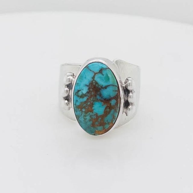 Mid 20th Century Navajo Delvin John Sterling Silver & Turquoise Cabochon Signet Style Ring For Sale - Image 5 of 11