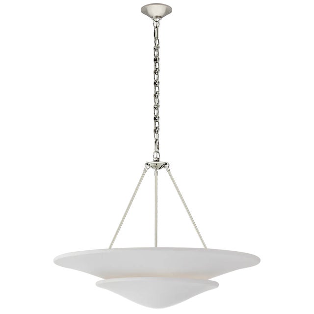 Mollino Large Tiered Chandelier in Polished Nickel with Plaster White Shade Designer: AERIN Canopy: 5" Round Mounting:...