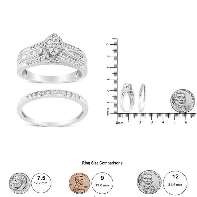 Early 21st Century .925 Sterling Silver 1/2 Cttw Round and Baguette-Cut Diamond Engagement Bridal Set (I-J Color, I1-I2 Clarity) - Size 8 - 2 Pieces For Sale - Image 5 of 5