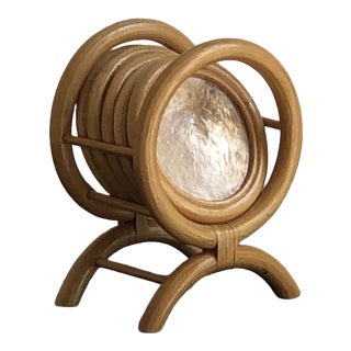 Mid-Century Modern Style Bamboo & Capiz Shell Coasters — a Set For Sale