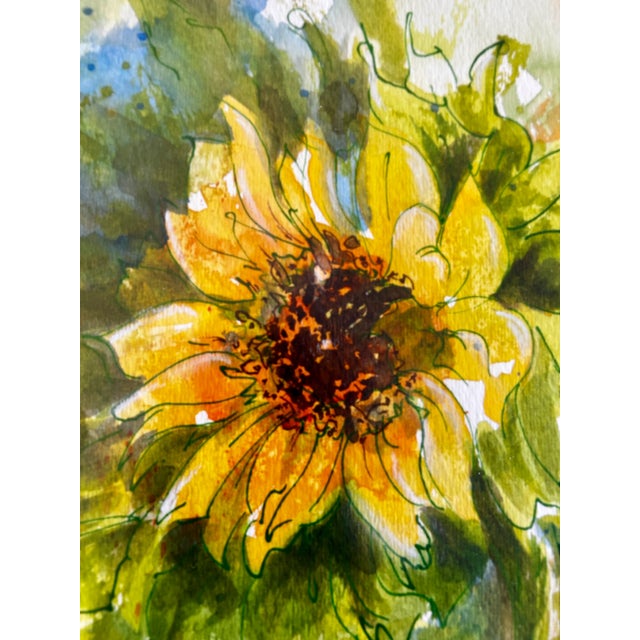 Framed Original Watercolor Painting “Sunflower” For Sale - Image 6 of 12