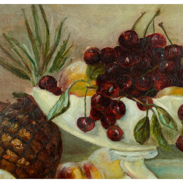 Summer Fruit Still-Life with Cherries, Peaches & Pineapple - After H. Raymond A lovely still-life featuring an opulent...