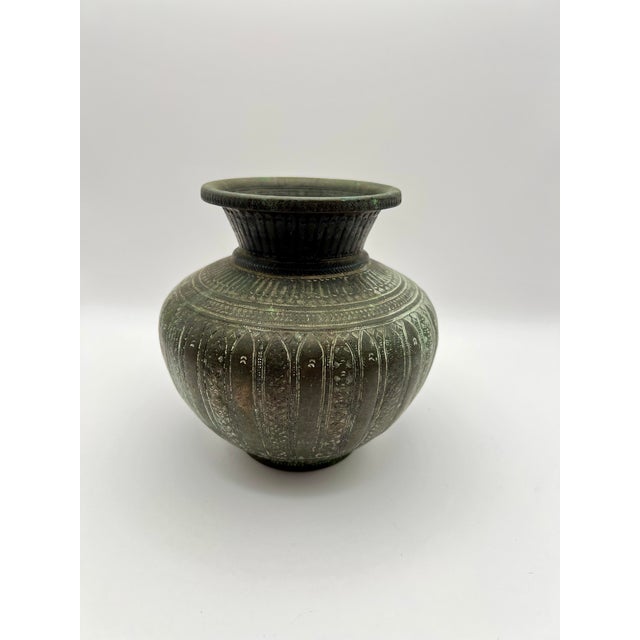 Late 19th Century Antique Engraved Bronze Water Vessel (Lota) With Natural Patina For Sale - Image 5 of 5
