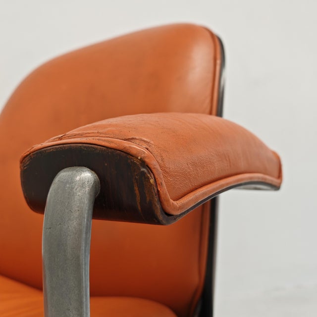 Wood MIM Executive Chair with Wheels in Cognac Leather and Wood, 1970s For Sale - Image 7 of 18