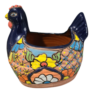 Late 20th Century Painted Talavera Pottery Chicken Planter