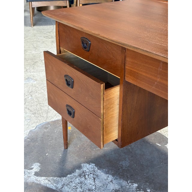 Vintage Danish Modern Walnut Writing Desk With Storage For Sale - Image 4 of 7